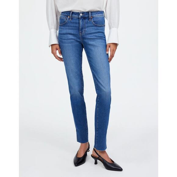 Madewell Mid-Rise Stovepipe Jeans Slim Leg Denim Stretch Blue Size 24 NWT - Picture 2 of 14